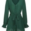 1950s Solid Ruffled Cuff V-Neck Romper