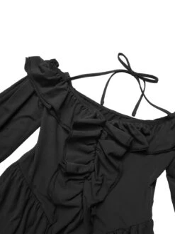 Black 1950s Solid Ruffle Off-Shoulder Romper 13 Black 1950s Solid Ruffle Off-Shoulder Romper -Retro Pulse Shop SCHL003956 5