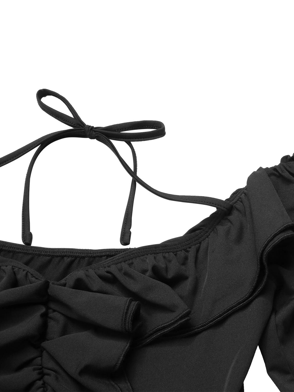 Black 1950s Solid Ruffle Off-Shoulder Romper 8 Black 1950s Solid Ruffle Off-Shoulder Romper - Image 6