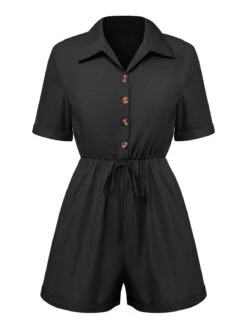1950s Shirt Neck Lace-Up Solid Romper -Retro Pulse Shop SCHL003958 2 2 compressed