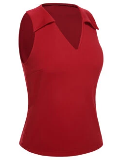 Red 1940s Solid Sleeveless Lapel Top -Retro Pulse Shop SCHL003960 2