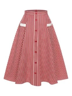 2PCS Red 1940s Lapel Top & Stripes Skirt -Retro Pulse Shop SCHL003961 1 compressed