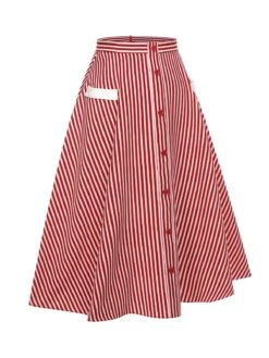 Red 1940s Buttoned Stripes Skirt 11 Red 1940s Buttoned Stripes Skirt -Retro Pulse Shop SCHL003961 2 compressed