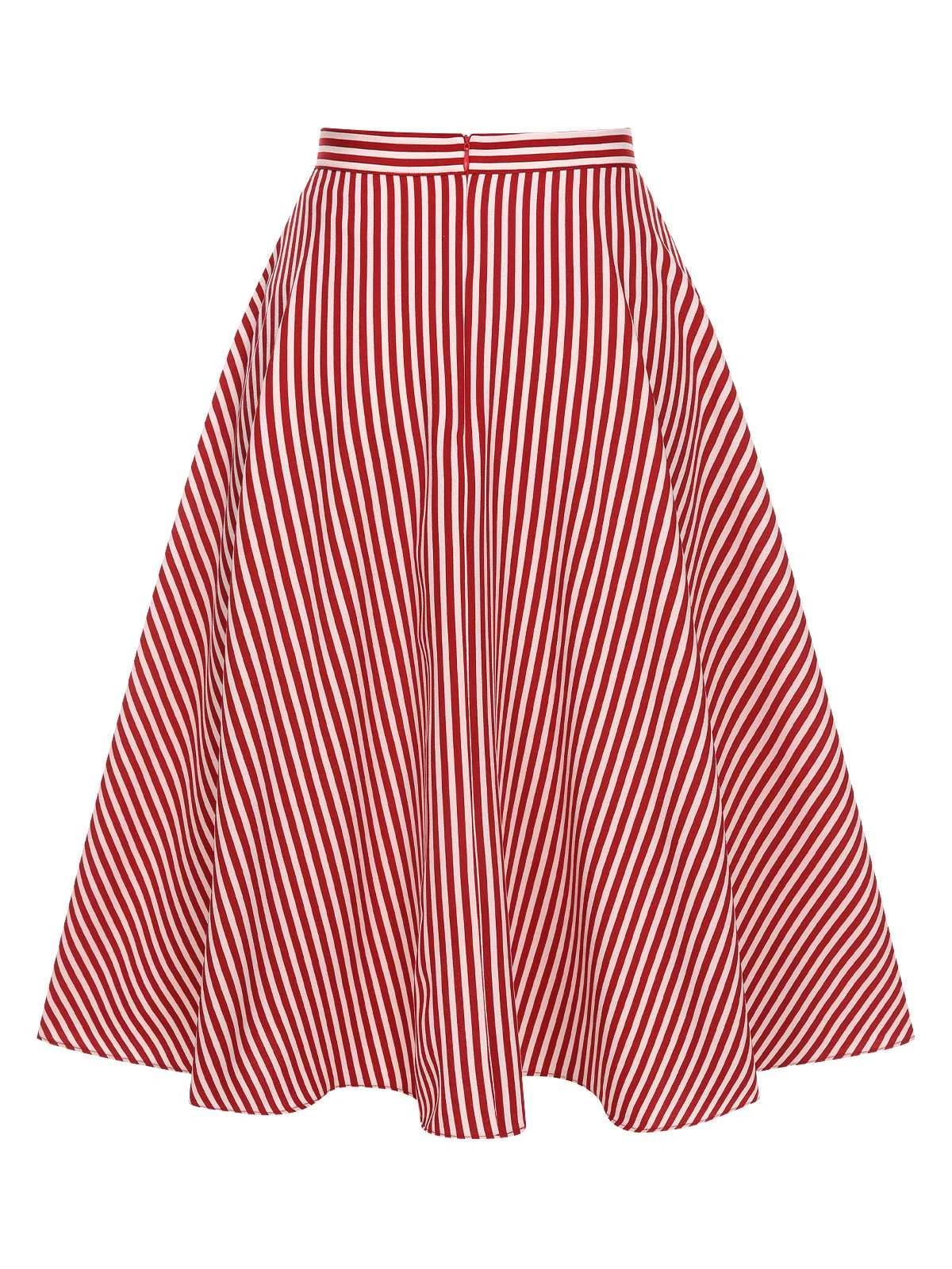 Red 1940s Buttoned Stripes Skirt 6 Red 1940s Buttoned Stripes Skirt - Image 4