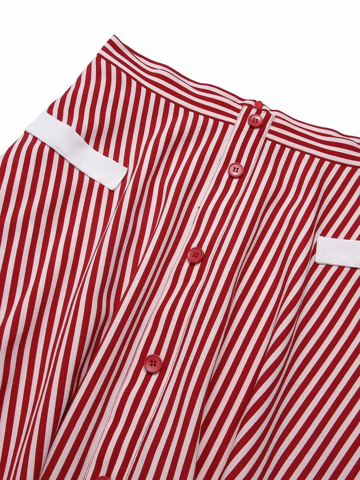 Red 1940s Buttoned Stripes Skirt 7 Red 1940s Buttoned Stripes Skirt - Image 5