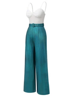 Blue 1930s Laser Flashing Spaghetti Strap Jumpsuit -Retro Pulse Shop SCHL003979 2