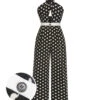 Black 1940s Polka Dots Cross Halter Jumpsuit -Retro Pulse Shop SCHL003981 01