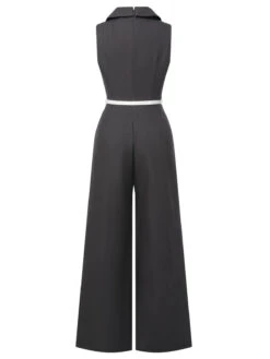 [Pre-Sale] Gray 1940s V-Neck Lapel Lace-Patchwork Jumpsuit -Retro Pulse Shop SCHL003987 3