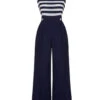Dark Blue 1930s Stripe Off-Shoulder Jumpsuit -Retro Pulse Shop SCHL003990