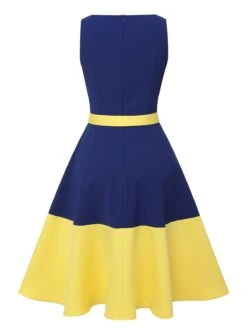 [Pre-Sale] Dark Blue & Yellow 1950s Solid Boat Neck Dress -Retro Pulse Shop SCHL003994 3