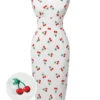 White 1960s Cherry Off-Shoulder Pencil Dress -Retro Pulse Shop SCHL003995 01