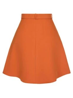 [Pre-Sale] Orange Red 1960s Button Solid Belted Skirt -Retro Pulse Shop SCHL004002 3 compressed