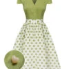 2PCS Green 1940s Buttons Shirt & Polka Dots Skirt