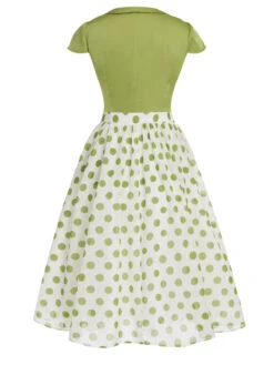 2PCS Green 1940s Buttons Shirt & Polka Dots Skirt -Retro Pulse Shop SCHL004004 SCHL004007 3