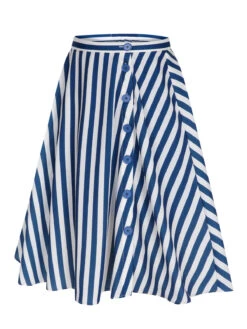 Blue 1940s Stripe Buttoned A-Line Skirt -Retro Pulse Shop SCHL004005 2