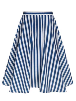 Blue 1940s Stripe Buttoned A-Line Skirt -Retro Pulse Shop SCHL004005 3