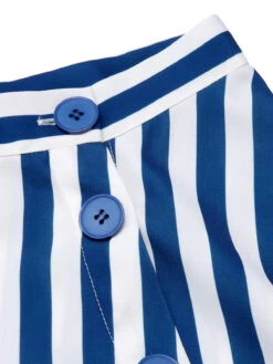 Blue 1940s Stripe Buttoned A-Line Skirt -Retro Pulse Shop SCHL004005 5