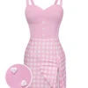 [Pre-Sale] Pink 1960s Plaid Love Slit Strap Dress -Retro Pulse Shop SCHL004009 01
