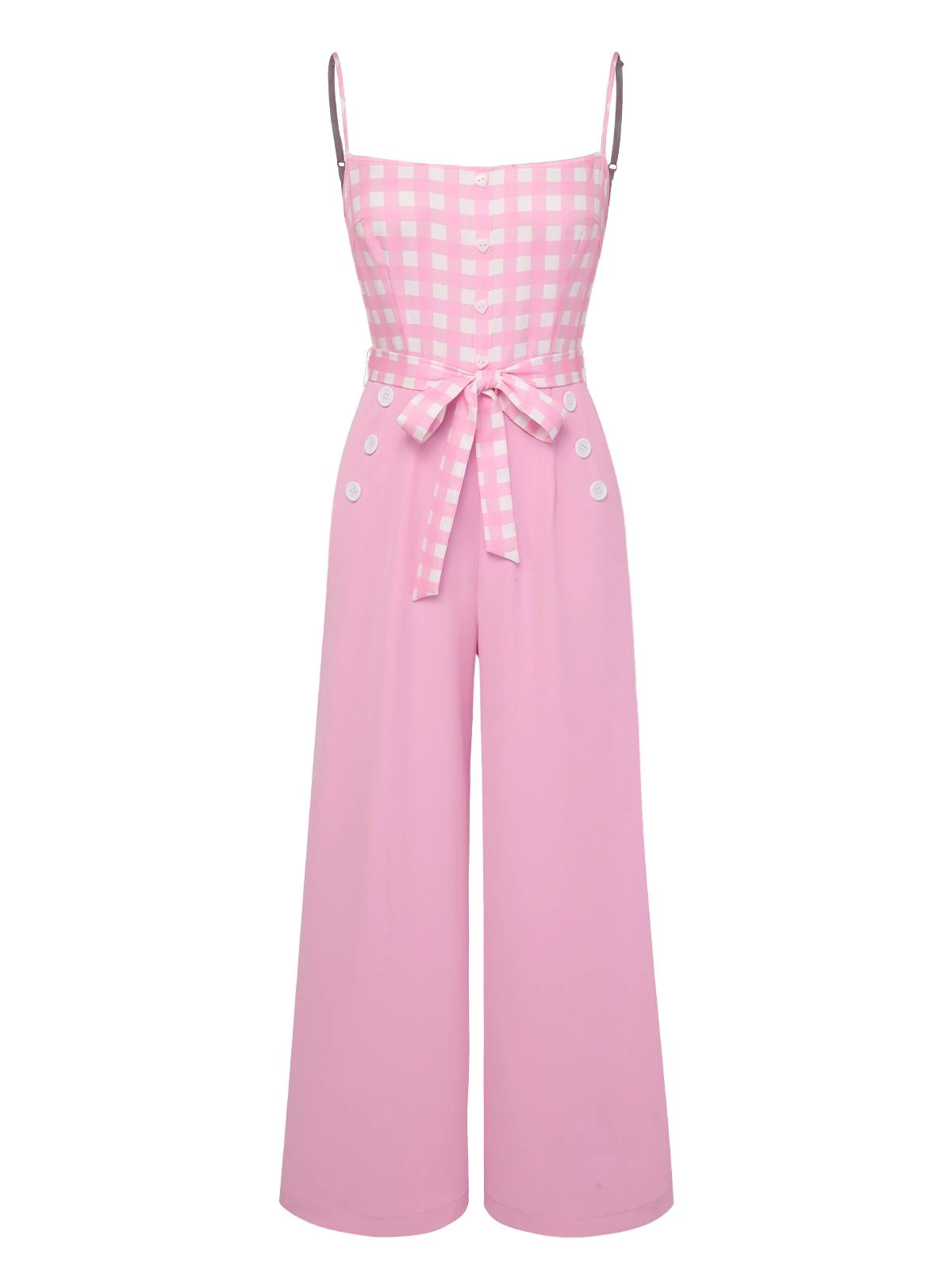 Pink 1950s Gingham Plaid Suspender Jumpsuit 4 Pink 1950s Gingham Plaid Suspender Jumpsuit - Image 2