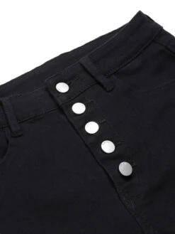 Black 1960s Solid Button Denim Shorts -Retro Pulse Shop SCHL004013 4