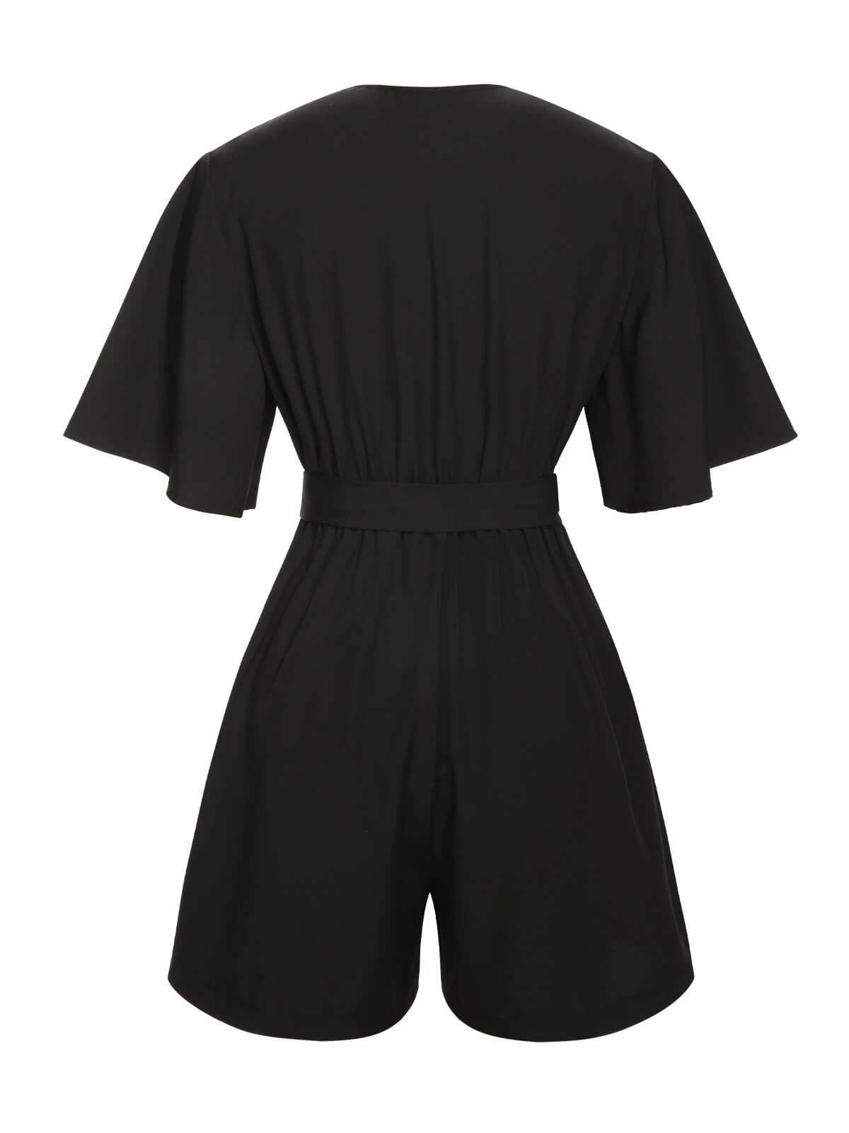Black 1960s Solid Flare Sleeve V-Neck Romper 6 Black 1960s Solid Flare Sleeve V-Neck Romper - Image 4