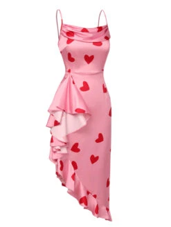Pink 1960s Heart Cowl Collar Sling Dress -Retro Pulse Shop SCHL004017 2
