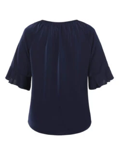Deep Blue 1960s Flare Sleeved Ruffle Blouse -Retro Pulse Shop SCHL004020 4