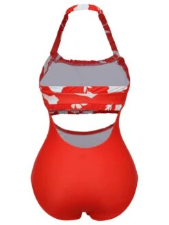 Red 1930s Halter Floral One-Piece Swimsuit -Retro Pulse Shop SCHL004022 3 compressed