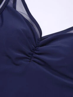 Deep Blue 1930s Solid Back Cross Swimsuit -Retro Pulse Shop SCHL004025 4