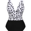 Black 1930s Leopard Patchwork V-Neck Swimsuit -Retro Pulse Shop SCHL004026 1