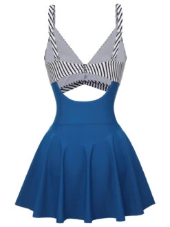 Multicolor 1930s Stripe Skirted One-piece Swimsuit -Retro Pulse Shop SCHL004027 3