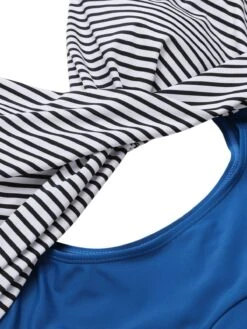 Multicolor 1930s Stripe Skirted One-piece Swimsuit -Retro Pulse Shop SCHL004027 4