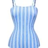 Blue 1930s Striped One-Piece Swimsuit