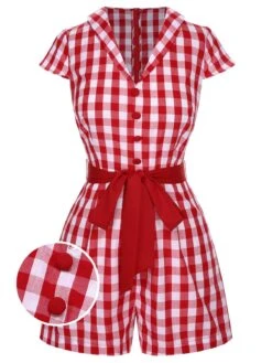 [Pre-Sale] Blue 1940s Lapel Plaids Belted Romper -Retro Pulse Shop SCHL004034 01 compressed 1