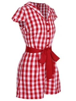 Red 1940s Lapel Plaids Belted Romper -Retro Pulse Shop SCHL004034 2 compressed