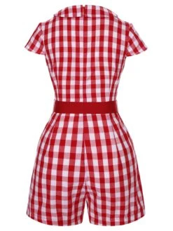 [Pre-Sale] Blue 1940s Lapel Plaids Belted Romper -Retro Pulse Shop SCHL004034 3 compressed 1