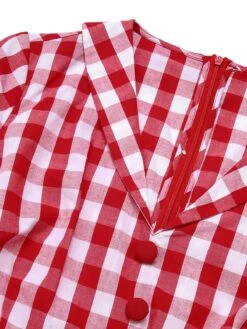 Red 1940s Lapel Plaids Belted Romper -Retro Pulse Shop SCHL004034 4 compressed