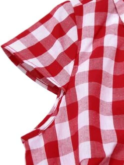 Red 1940s Lapel Plaids Belted Romper -Retro Pulse Shop SCHL004034 5 compressed