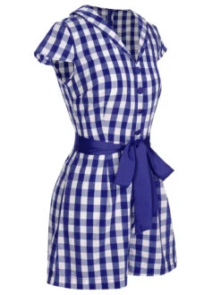 Red 1940s Lapel Plaids Belted Romper -Retro Pulse Shop SCHL004034 2