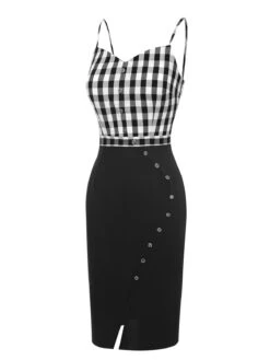 [Pre-Sale] Black 1960s Spaghetti Straps Plaid Patchwork Dress -Retro Pulse Shop SCHL004035 2