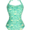 Green 1930s Halter Plants Print One-Piece Swimsuit -Retro Pulse Shop SCHL004041 1