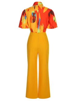 2PCS Yellow 1930s Tie Bow Colorblock Blouse & Bottons Pants -Retro Pulse Shop SCHL004045 3