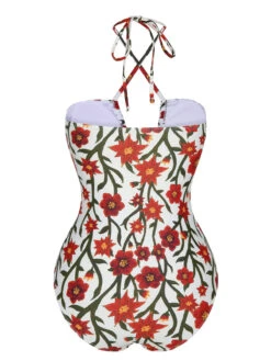 1960s Front Hollow Floral Halter Swimsuit -Retro Pulse Shop SCHL004056 3