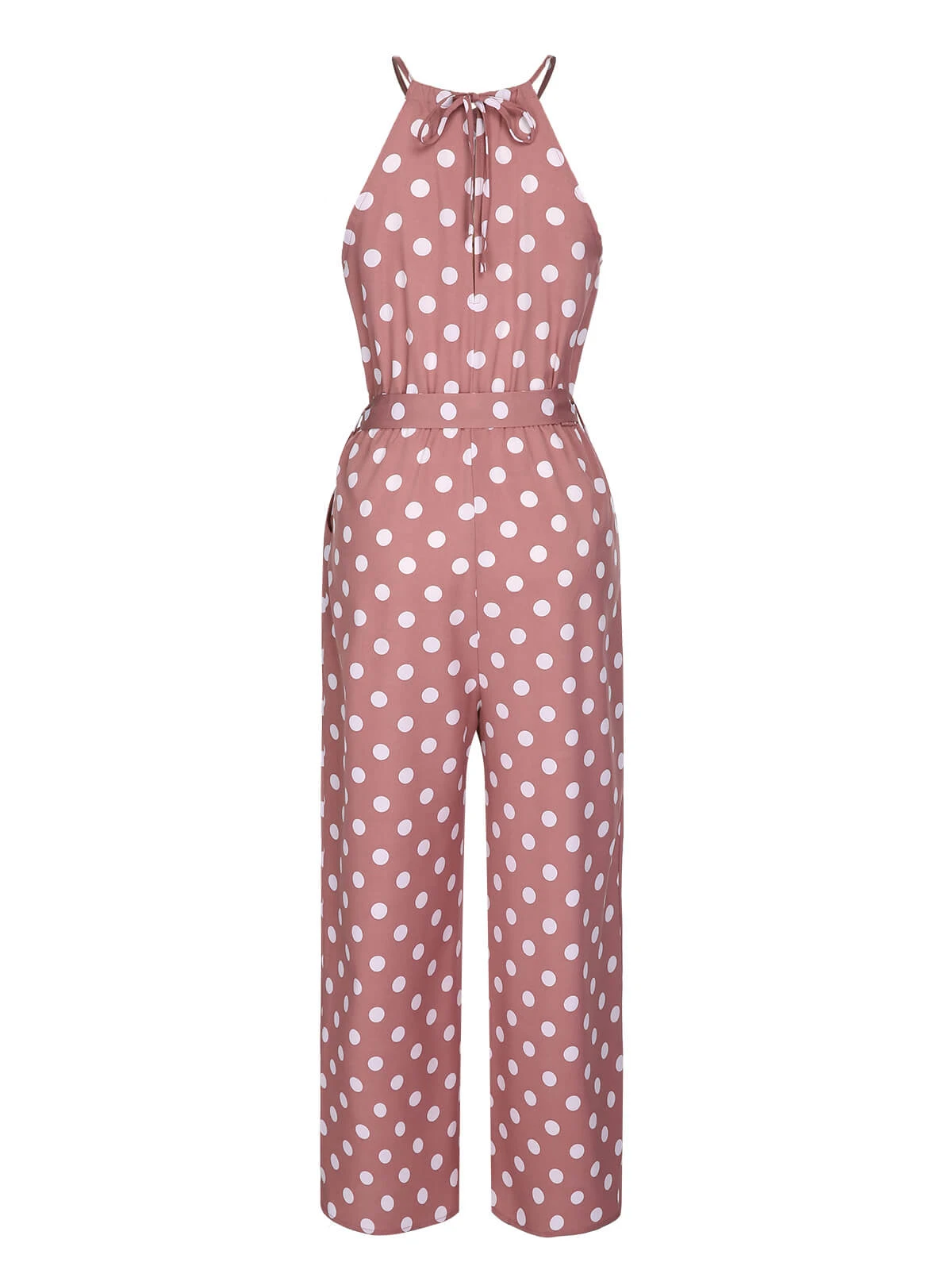 Pink 1930s Polka Dots Drawstring Halter Jumpsuit 5 Pink 1930s Polka Dots Drawstring Halter Jumpsuit - Image 3