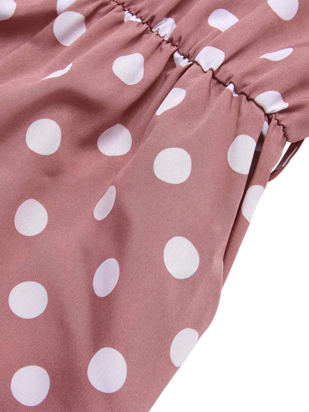 Pink 1930s Polka Dots Drawstring Halter Jumpsuit 6 Pink 1930s Polka Dots Drawstring Halter Jumpsuit - Image 4