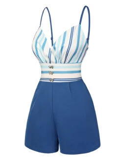 Blue 1950s Stripe Back Strap Romper -Retro Pulse Shop SCHL004070 2