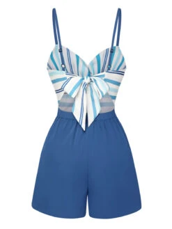 Blue 1950s Stripe Back Strap Romper -Retro Pulse Shop SCHL004070 3
