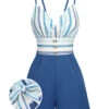 Blue 1950s Stripe Back Strap Romper -Retro Pulse Shop SCHL004070 PAT