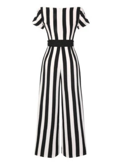 [Pre-Sale] 1970s Off-Shoulder Wide Stripe Jumpsuit -Retro Pulse Shop SCHL004071 3