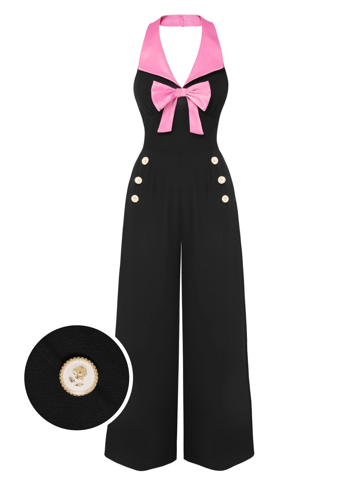 Black & Pink 1930s Bow Lapel Jumpsuit 3 Black & Pink 1930s Bow Lapel Jumpsuit